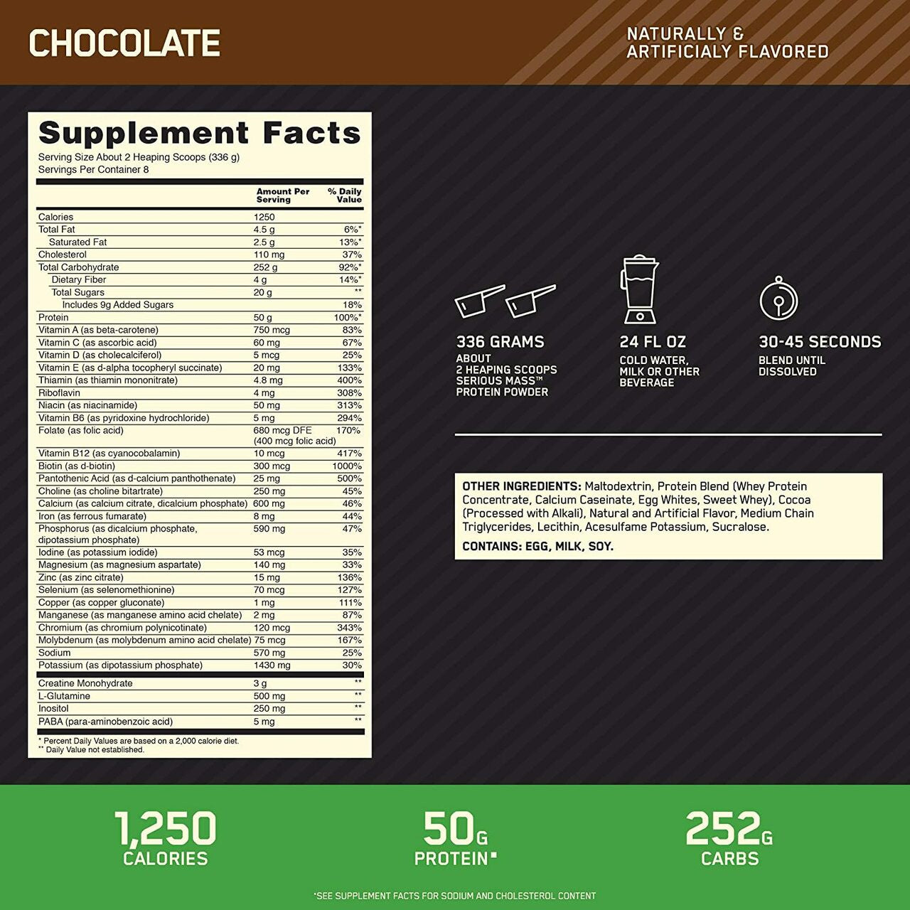 Optimum Nutrition Serious Mass Supplement Facts