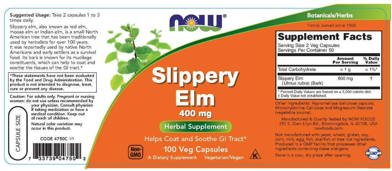 Now Slippery Elm 400 mg supplements