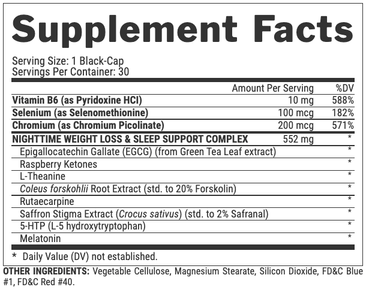Nutrex Research Lipo6 Black Nighttime Ultra Concentrate
Ingredients