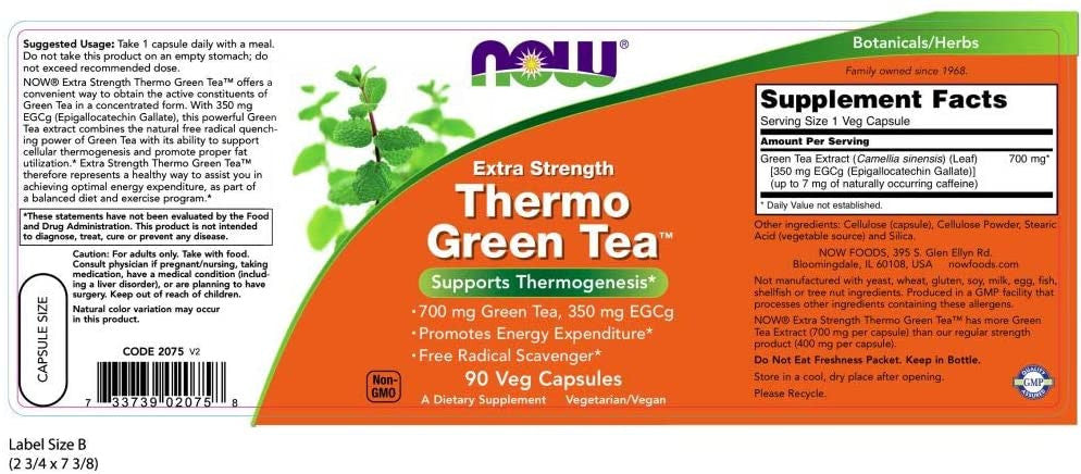Now Thermo Green Tea supplement facts