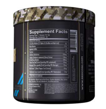 Redcon1 Total War Pre-Workout Supplement Facts on Bottle