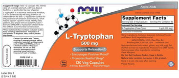 Now L-Tryptophan 500mg supplement facts