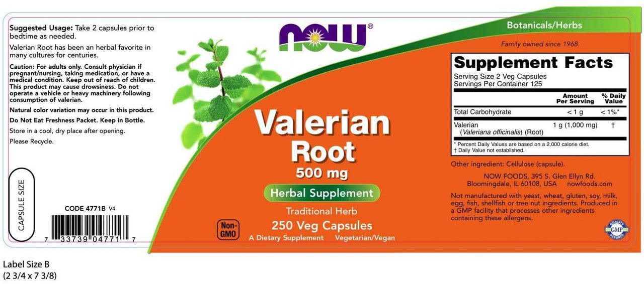 Now Valerian Root supplement facts