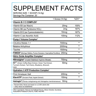SWFT Stims Vasix Supplement Facts