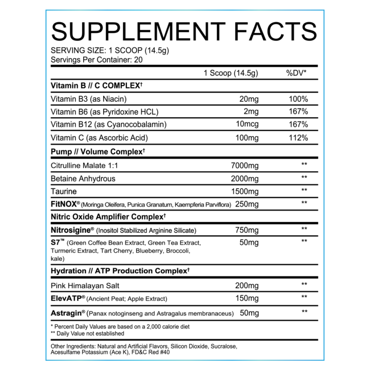 SWFT Stims Vasix Supplement Facts