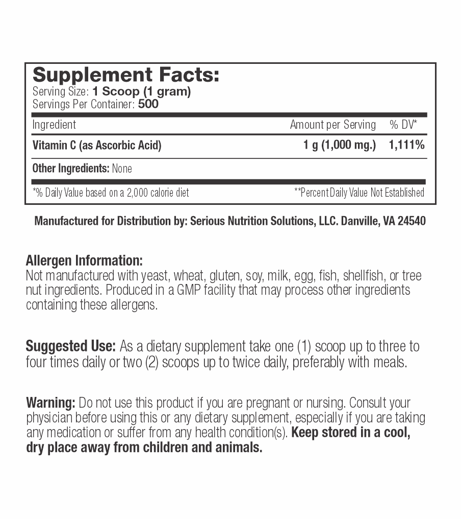 SNS Vitamin C Powder Supplement Facts