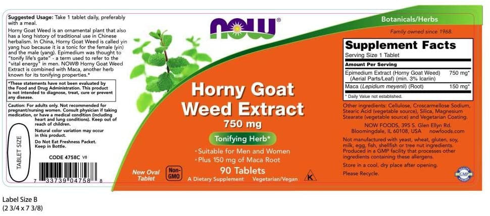 Now Horny Goat Weed Extract bottle label