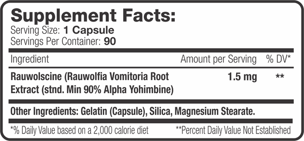 SNS Alpha Yohimbine Supplement Facts