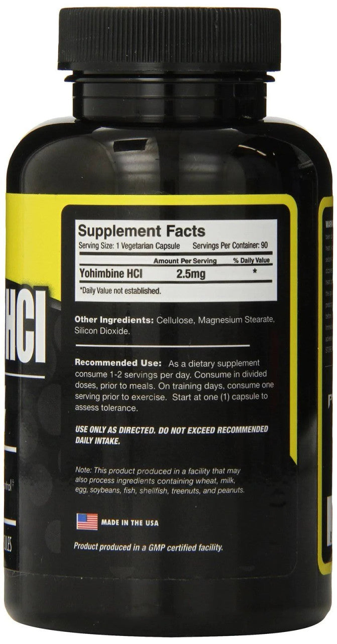 PrimaForce Yohimbine HCI Supplement Facts on Bottle