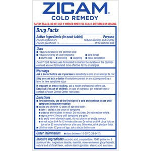 Zicam Cold Remedy RapidMelts Supplement Facts